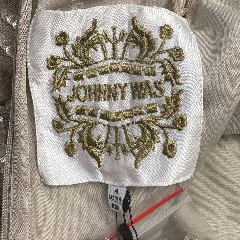 NWT Johnny Was Champagne Beaded Mesh Dress Size 4 Cocktail Party Evening Event - Picture 11 of 14